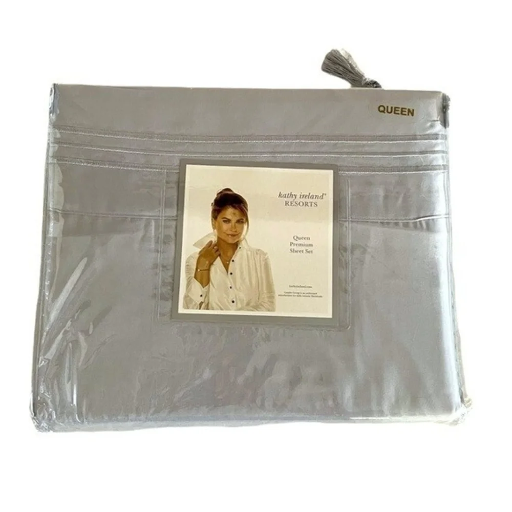 Kathy Ireland Resorts Gray Queen Premium Microfiber Sheet Set 4 Piece NIB